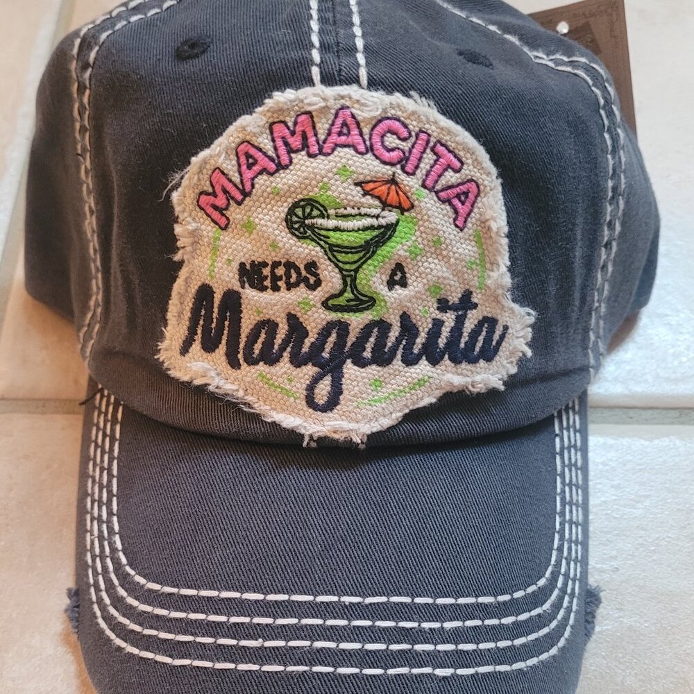 NWT KBETHOS Distressed Black Mamacita Needs a Margarita Baseball Cap adjustable